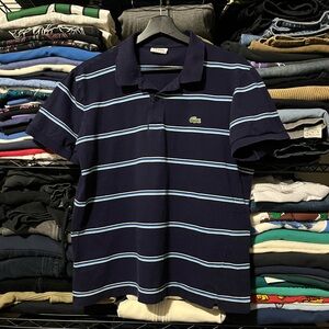 Lacoste Men's Dark Blue Polo with Light Blue Stripes